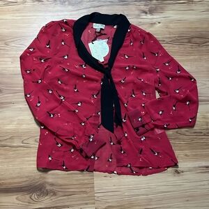 Lindy Bop Red Puff Sleeve Blouse with Sailor Collar